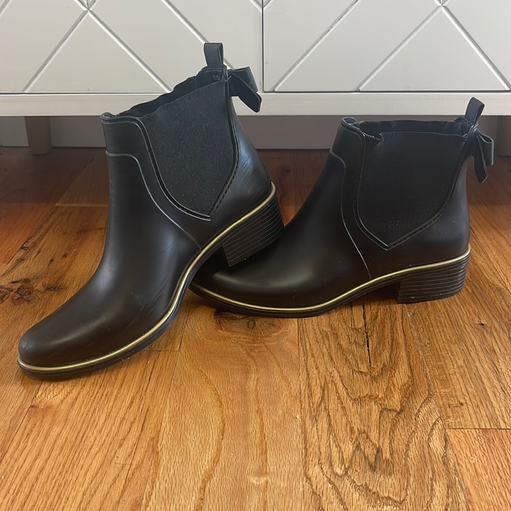 Kate Spade Rain Boot - Matte Black with Gold Trim and Bows